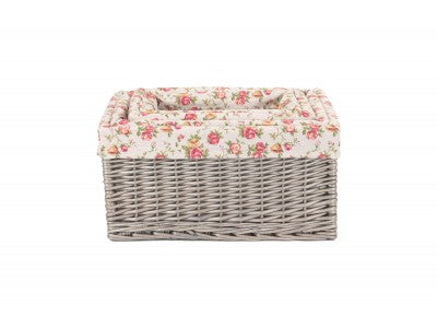 Basket, ANTIQUE WASH STORAGE BASKETS with GARDEN ROSE LINING SET 4 