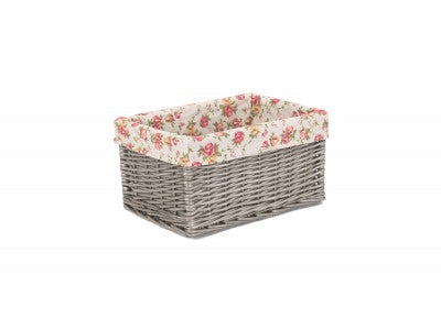 Basket, MEDIUM ANTIQUE WASH STORAGE BASKET with GARDEN ROSE LINING 