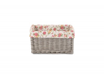 Basket, MEDIUM ANTIQUE WASH STORAGE BASKET with GARDEN ROSE LINING 