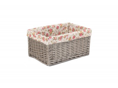 Basket, LARGE ANTIQUE WASH STORAGE BASKET with GARDEN ROSE LINING 
