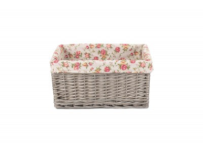 Basket, LARGE ANTIQUE WASH STORAGE BASKET with GARDEN ROSE LINING 