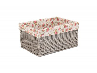 Basket, EXTRA LARGE ANTIQUE WASH STORAGE BASKET with GARDEN ROSE LINING