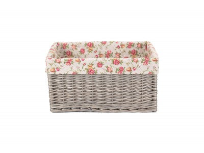 Basket, EXTRA LARGE ANTIQUE WASH STORAGE BASKET with GARDEN ROSE LINING