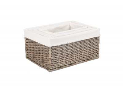 Basket, Set of 4 ANTIQUE WASH STORAGE BASKETS with WHITE LINING 