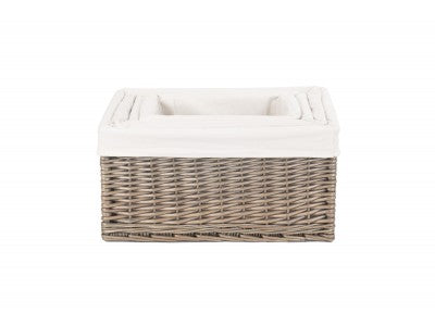 Basket, Set of 4 ANTIQUE WASH STORAGE BASKETS with WHITE LINING 