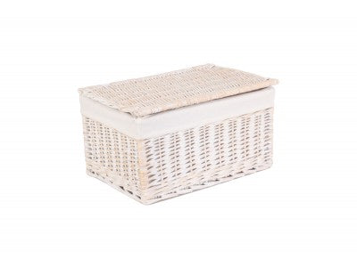 Basket, LARGE WHITE WASH FINISH STORAGE HAMPER with WHITE LINING