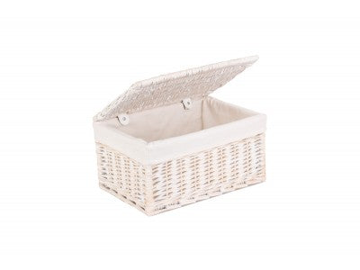 Basket, MEDIUM WHITE WASH FINISH STORAGE HAMPER with WHITE LINING