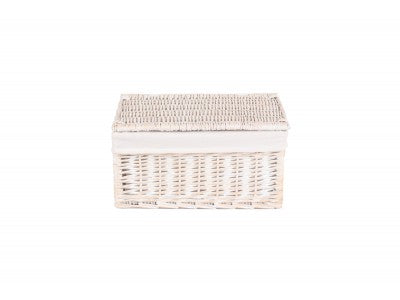 Basket, MEDIUM WHITE WASH FINISH STORAGE HAMPER with WHITE LINING