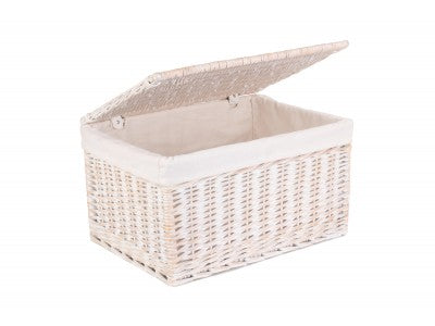 Basket, EXTRA LARGE WHITE WASH FINISH STORAGE HAMPER with WHITE LINING