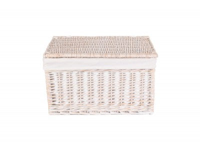 Basket, EXTRA LARGE WHITE WASH FINISH STORAGE HAMPER with WHITE LINING