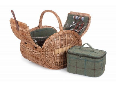 Basket, OVAL 4 PERSON GREEN TWEED HAMPER
