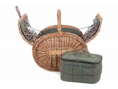 Basket, OVAL 4 PERSON GREEN TWEED HAMPER