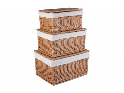 Basket, Set of 3 DOUBLE STEAMED STORAGE HAMPER with WHITE LINING 