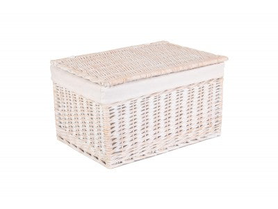 Basket, Set of 3 WHITE WASH FINISH STORAGE HAMPER with WHITE LINING 