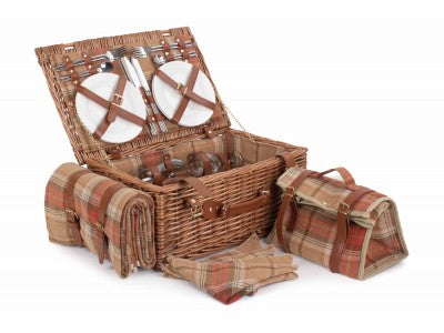 Basket, 4 PERSON AUTUMN RED TARTAN HAMPER