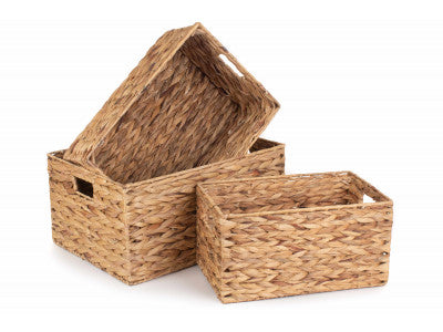 Basket, Set of 3 WATER HYACINTH RECTANGULAR STORAGE BASKETS 