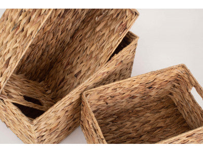 Basket, Set of 3 WATER HYACINTH RECTANGULAR STORAGE BASKETS 