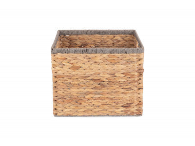 Basket, MEDIUM SQUARE WATER HYACINTH STORAGE BASKET with GREY ROPE BORDER