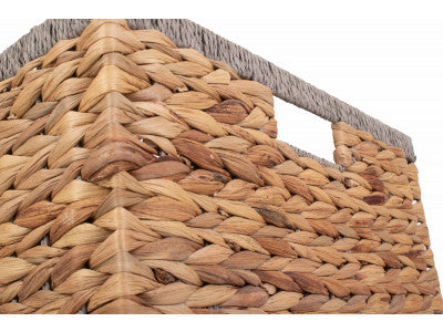Basket, MEDIUM SQUARE WATER HYACINTH STORAGE BASKET with GREY ROPE BORDER