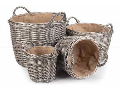 Basket, Set of 4 ROUND LINED WICKER LOG BASKET 