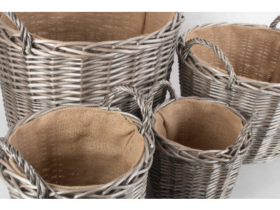 Basket, Set of 4 ROUND LINED WICKER LOG BASKET 