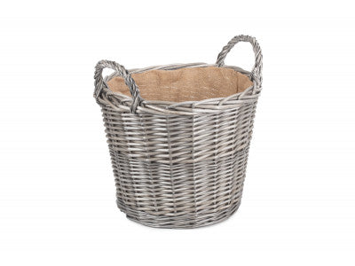 Basket, LARGE ROUND LINED WICKER LOG BASKET