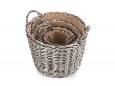 Basket, Set of 4 ROUND LINED WICKER LOG BASKET 