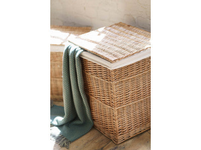 Basket, LIGHT STEAMED LARGE SQUARE LAUNDRY BASKET with WHITE LINING
