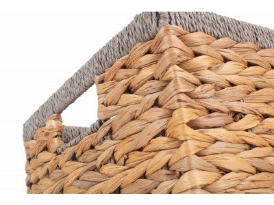 Basket, MEDIUM WATER HYACINTH RECTANGULAR STORAGE BASKET with GREY ROPE BORDER