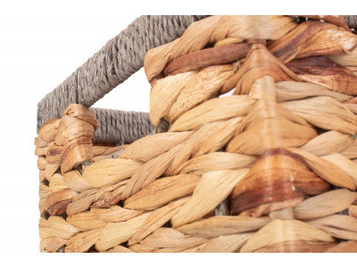 Basket, SMALL WATER HYACINTH RECTANGULAR STORAGE BASKET with GREY ROPE BORDER