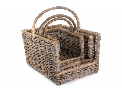 Basket, Set of 3 RATTAN OPEN ENDED LOG BASKET 