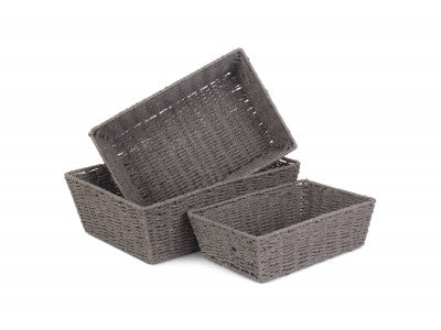 Basket, Set of 3 GREY PAPER ROPE TRAY 