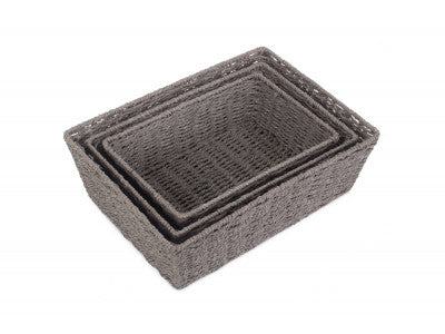 Basket, Set of 3 GREY PAPER ROPE TRAY 