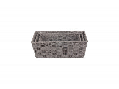 Basket, Set of 3 GREY PAPER ROPE TRAY 