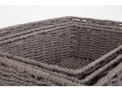 Basket, Set of 3 GREY PAPER ROPE TRAY 