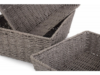 Basket, Set of 3 GREY PAPER ROPE TRAY 