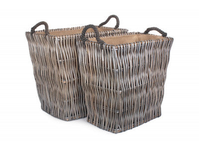 Basket, Set of 2 RECTANGULAR GREY LOG BASKET 