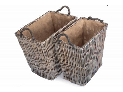 Basket, Set of 2 RECTANGULAR GREY LOG BASKET 