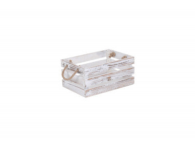 Basket, SMALL DISTRESSED WHITE ROPE HANDLED CRATE