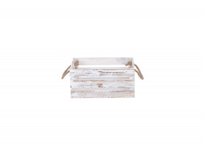 Basket, SMALL DISTRESSED WHITE ROPE HANDLED CRATE