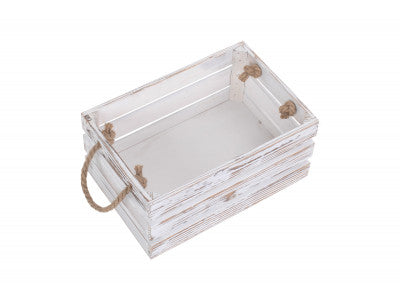 Basket, SMALL DISTRESSED WHITE ROPE HANDLED CRATE
