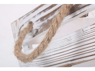 Basket, SMALL DISTRESSED WHITE ROPE HANDLED CRATE