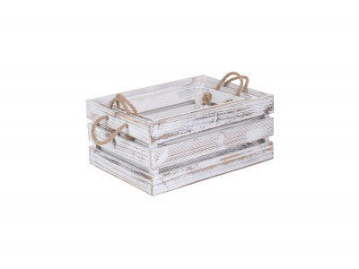 Basket, DISTRESSED WHITE ROPE HANDLED CRATE SET 3 
