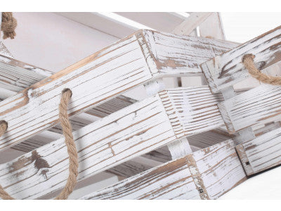 Basket, DISTRESSED WHITE ROPE HANDLED CRATE SET 3 