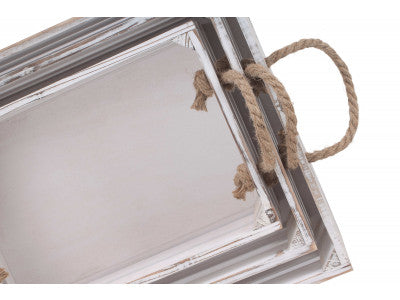 Basket, DISTRESSED WHITE ROPE HANDLED CRATE SET 3 