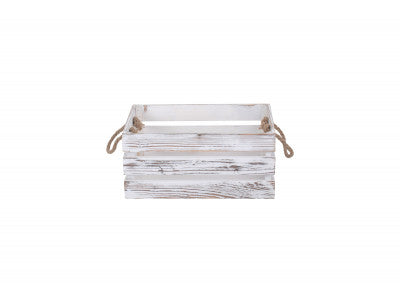 Basket, MEDIUM DISTRESSED WHITE ROPE HANDLED CRATE