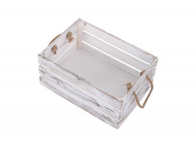 Basket, MEDIUM DISTRESSED WHITE ROPE HANDLED CRATE