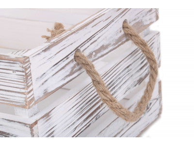 Basket, MEDIUM DISTRESSED WHITE ROPE HANDLED CRATE