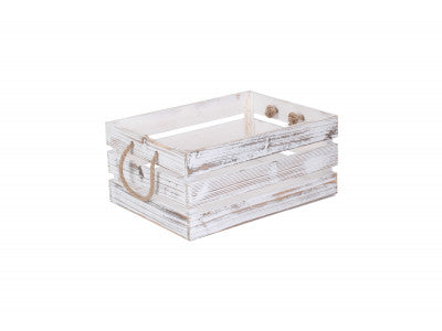 Basket, LARGE DISTRESSED WHITE ROPE HANDLED CRATE