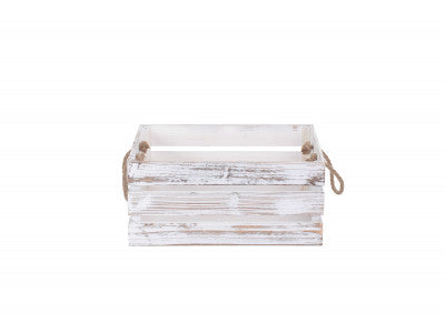Basket, LARGE DISTRESSED WHITE ROPE HANDLED CRATE